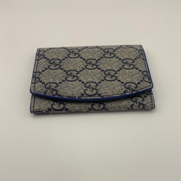 Gucci GG Supreme Beige & Blue Monogram Card Case - Picture 2 of 9